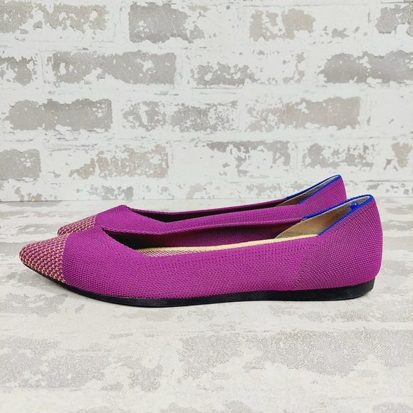NEW Rothy's The Flat Purple Knit Gold Pointy Toe Slip On Loafers C643